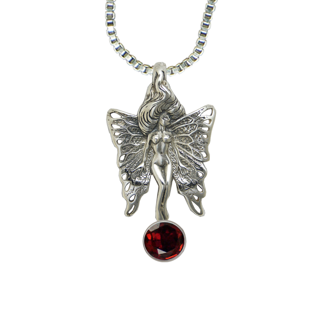Sterling Silver Fairy Dreaming Pendant With Garnet